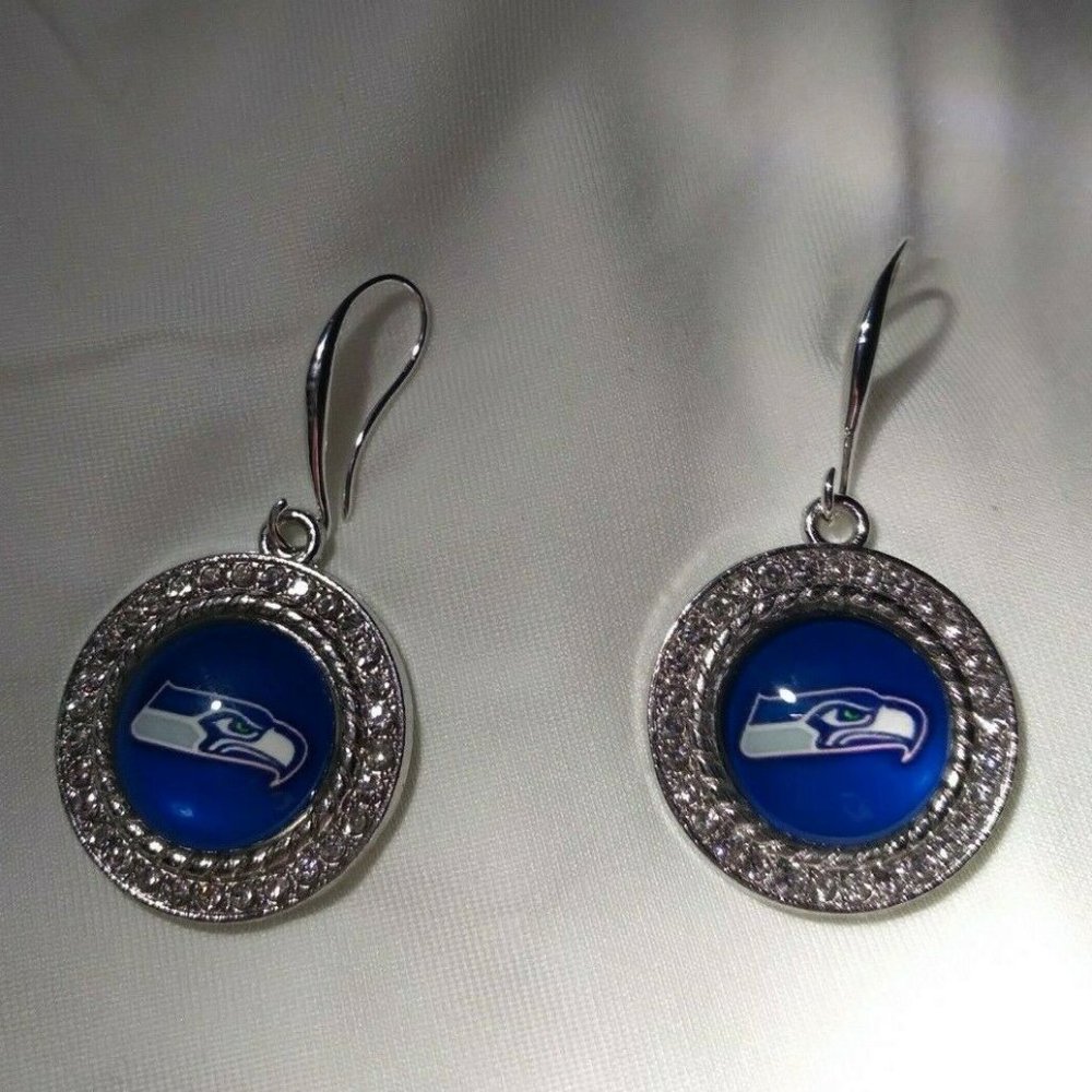 Seattle Seahawks NFL Fashion Dangle Rhinestone Earrings NEW